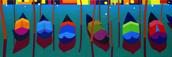 Boote (73)  2016  60 x 180 cm  Öl, Leinen